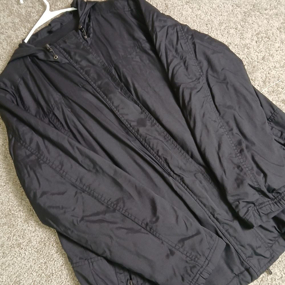 Eddie Bauer Black Hooded Jacket Womens XL Fleece Lined Full Zip Windbreaker
